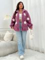 SHEIN Qutie Women's Plus Size Cute Purple Flower Furry Jacket