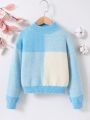 Tween Girl Color Block Drop Shoulder Mock Neck Sweater