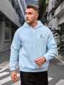 Manfinity Homme Men's Plus Size Casual Hooded Sweatshirt With Letter Print, Drawstring, Pockets, Fashionable Loose Fit, Fleece Lined, Autumn And Winter