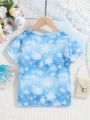 SHEIN Kids QTFun Toddler Girls' Lovely Snowman Princess & Snowflake Print T-shirt