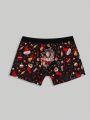 Men Cat & Fish Print Boxer Brief