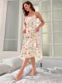 Valentines Women'S Irregular Shoulder Sleepwear Dress With Floral Pattern