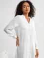 SHEIN Leisure Women's Notch Neck Long Sleeve Homewear Nightgown Dress