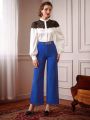 SHEIN DECDS Vintage Elegant Women'S Loose Metal Buckle Straight Leg Pants, Autumn/Winter/New Year