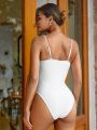 SHEIN Swim Basics Ladies' Monochromatic One-piece Swimsuit With Spaghetti Straps