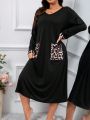 Plus Leopard Print Dual Pocket Nightdress