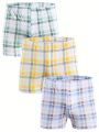 Men 3pcs Plaid Print Boxer Brief