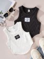 SHEIN Kids EVRYDAY 2pcs/Set Jacquard Detail Tank Top For Teen Girls