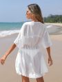 SHEIN Swim BohoFeel Contrast Tape Batwing Sleeve Cover Up Dress