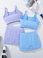 SHEIN 2 Sets Of Teen Girls' Seamless Knit Cami Top & Shorts Sportswear Sets