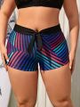 SHEIN Swim SPRTY Plus Size Striped Swimsuit Shorts With Knotted Waist