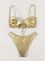 SHEIN DD+ Women's Metallic Knot Detail Swimsuit Set