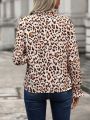 SHEIN LUNE Leopard Print Flounce Sleeve Blouse