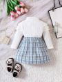 Baby Girl Ruffle Trim Tee & Plaid Fake Button Skirt