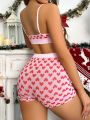 SHEIN Christmas Heart Print Lingerie Set