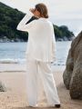 SHEIN VCAY Ladies' Long Sleeve Shirt And Pants 2pcs/set