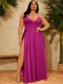 SHEIN SXY Plus Size Halter Neck Maxi Dress With High Slit