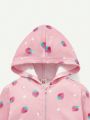 Cozy Cub Baby Girl Heart & Strawberry Print Hooded Jacket