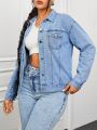 SHEIN ICON Women'S Drop Shoulder Long Sleeve Denim Jacket