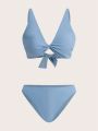 SHEIN DD+ Ladies' Solid Color Simple Swimwear Set