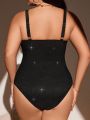 SHEIN Swim Basics Women'S Plus Size Hollow Out & Knot Design One Piece Swimsuit