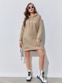 Women's Heart Pattern Hooded Sweatshirt Dress With Drawstring