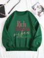 Plus Size Warm Lined Sweatshirt With Slogan Print