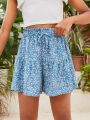 SHEIN Kids Cooltwn Teen Girls' Casual Floral Print Wide Leg Shorts For Vacation