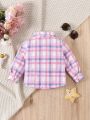 Baby Girls' Cute Checked Embroidered Badge Coat