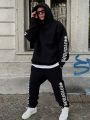 Men Plus Letter Graphic Drop Shoulder Hoodie & Sweatpants