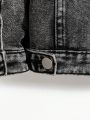 1pc Toddler Boys' Button-Front Ripped Washed Denim Jacket