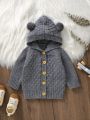 Baby Boy Pom pom Patched Hooded Cardigan