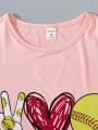 Tween Girls' Heart & Letter Print Casual Summer T-Shirt