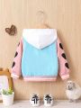 Baby Girl Letter Graphic Colorblock Varsity Jacket Without Hoodie