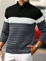 Men'S Color Block Polo Collar Sweater