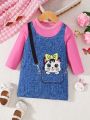 Baby Girls' Adorable Cat Pattern Denim Print Dress