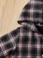 SHEIN Kids HYPEME Toddler Girls' Plaid Fleece Patchwork Hooded Coat For Autumn/winter