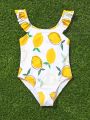 Baby Random Lemon Print ruffle Trim One Piece Swimsuit