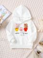 SHEIN Kids QTFun Girls' Solid Color 3d Decorated Hooded Long Sleeve Sweatshirt For Autumn/winter