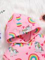 SHEIN Baby Girl Rainbow And Unicorn Print Hooded Sweatshirt