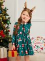 SHEIN Kids EVRYDAY Young Girl 1pc Christmas Print A-line Dress