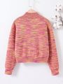 Tween Girl Space Dye Mock Neck Drop Shoulder Sweater