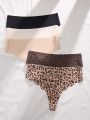 5 pcs Leopard Print Scallop Trim Panty