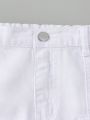 Teen Girls' Cool Street-Style White Elastic Waistband Utility Denim Skirt