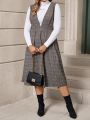 SHEIN LUNE Plus Size Plaid V-neck Vest Dress Without Top