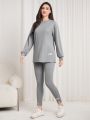 SHEIN Mulvari Round Neck Long Sleeve Top And Leggings Set