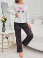 Women's Pajamas Set With Eyelash Print Pattern