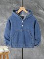 Boys' Vintage Style Casual Sports Loose Fit Hooded Jeans Sweatshirt With Elastic Cuffs