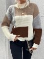 SHEIN Essnce Color Block Mock Neck Drop Shoulder Sweater