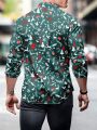 Men's Plus Size Christmas Printed Button Down Shirt